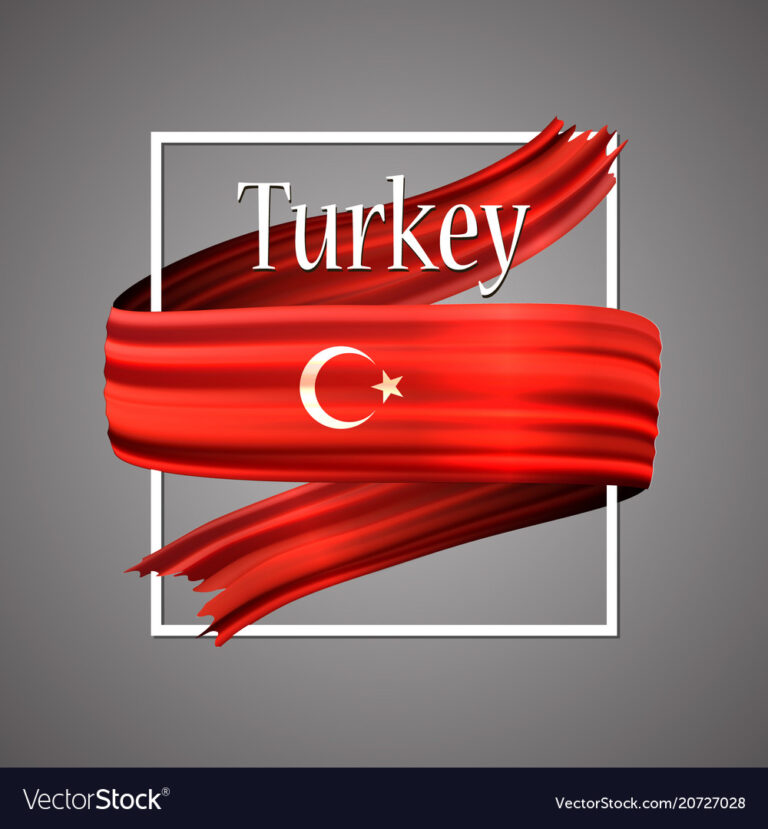 Turkey flag. Official national colors. The Turkish 3d realistic ribbon. Isolated waving vector glory flag stripe sign. Vector illustration background. Icon emoji design with frame.