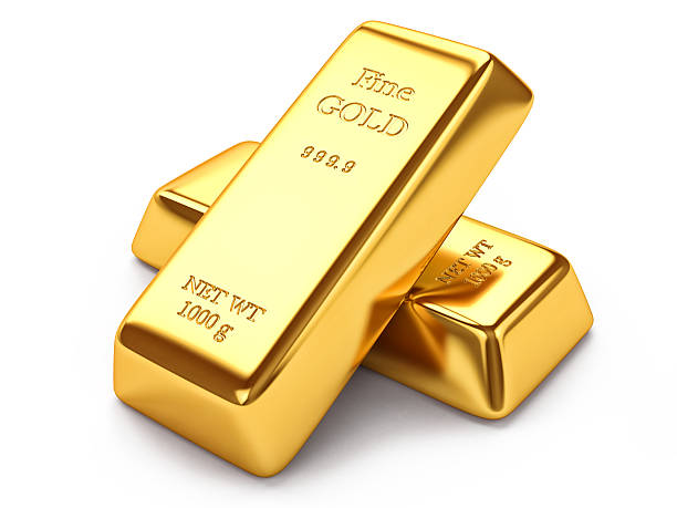 Gold ingots isolated on white background